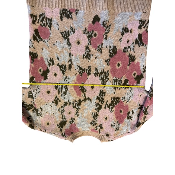 Zara Women Pink Floral Knit Crewneck Sweater Tan Green Abstract Size S - Picture 7 of 10